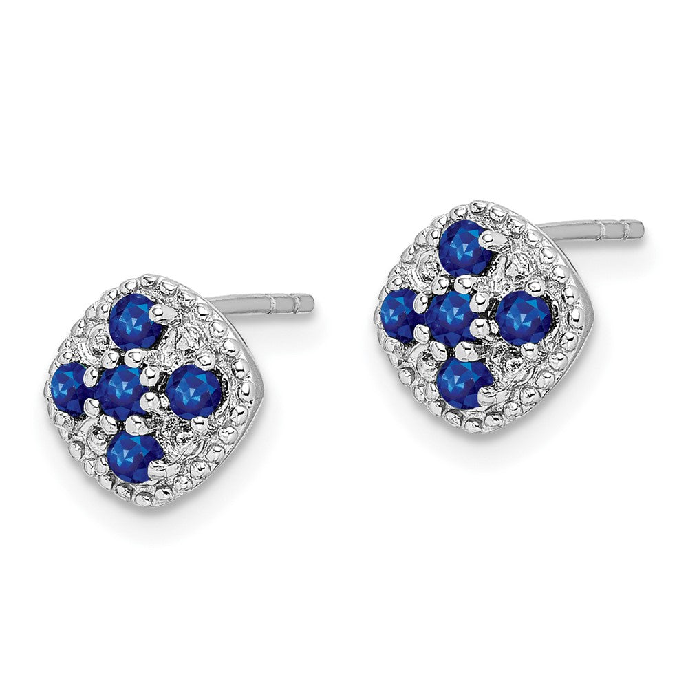 Sterling Silver Rhodium-plated Sapphire Square Post Earrings