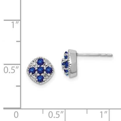Sterling Silver Rhodium-plated Sapphire Square Post Earrings