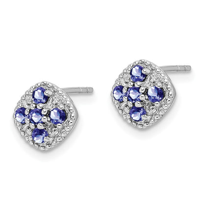 Sterling Silver Rhodium-plated Tanzanite Square Post Earrings