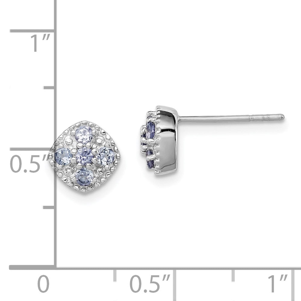 Sterling Silver Rhodium-plated Tanzanite Square Post Earrings
