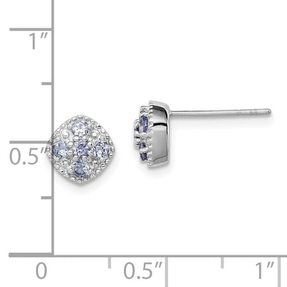 Sterling Silver Rhodium-plated Tanzanite Square Post Earrings