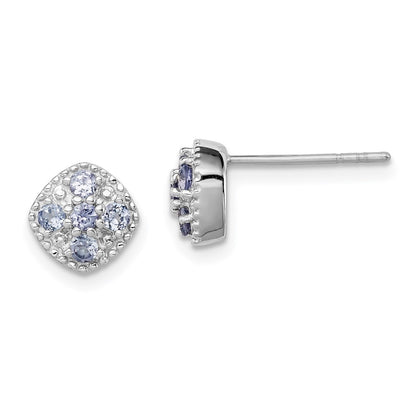 Sterling Silver Rhodium-plated Tanzanite Square Post Earrings