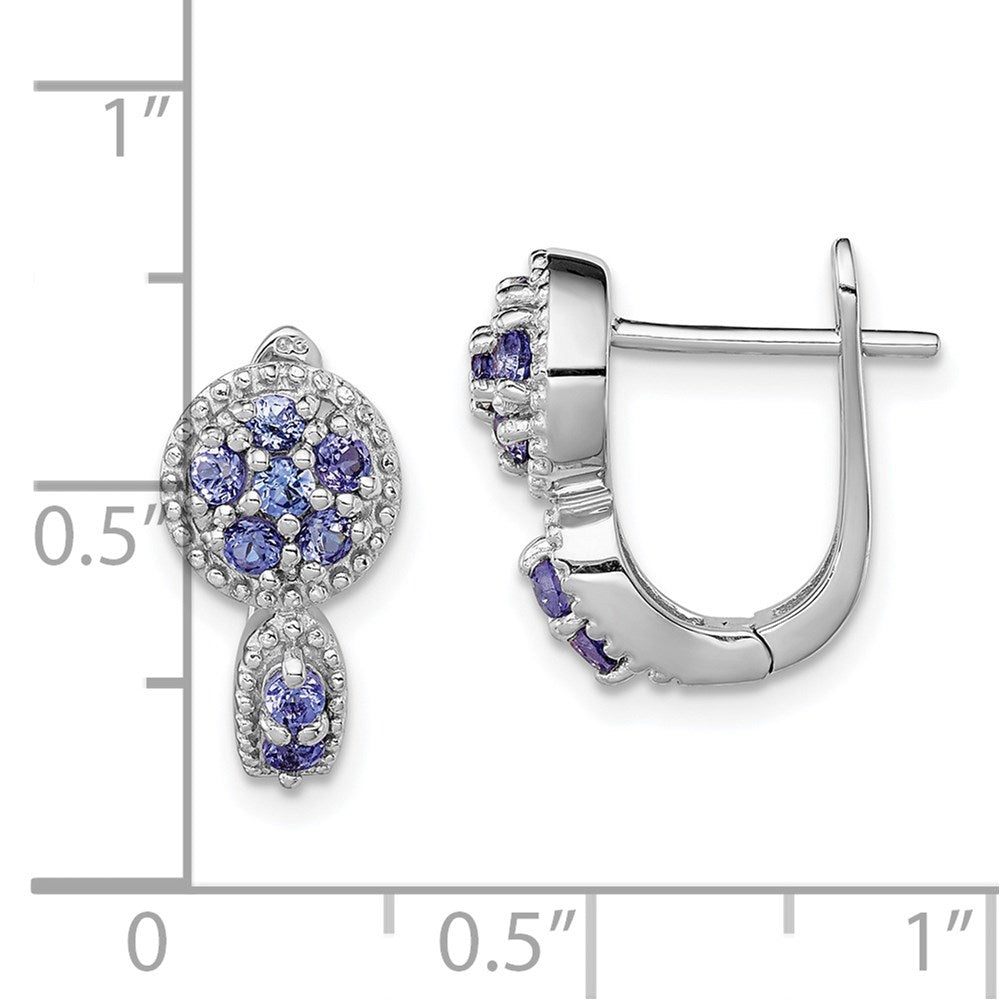 Sterling Silver Rhodium-plated Tanzanite Circle Hinged Earrings