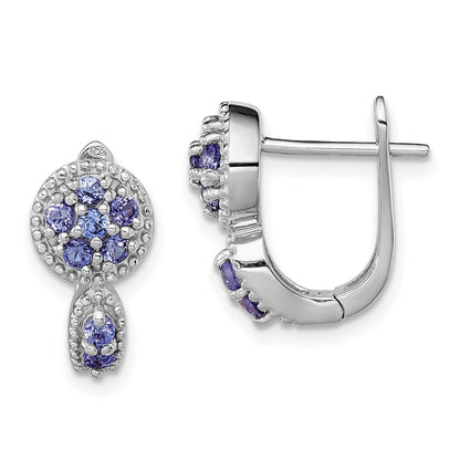 Sterling Silver Rhodium-plated Tanzanite Circle Hinged Earrings