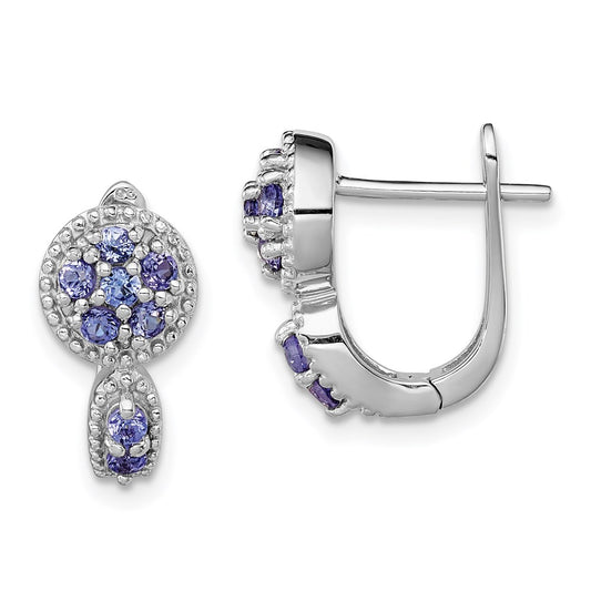 Sterling Silver Rhodium-plated Tanzanite Circle Hinged Earrings