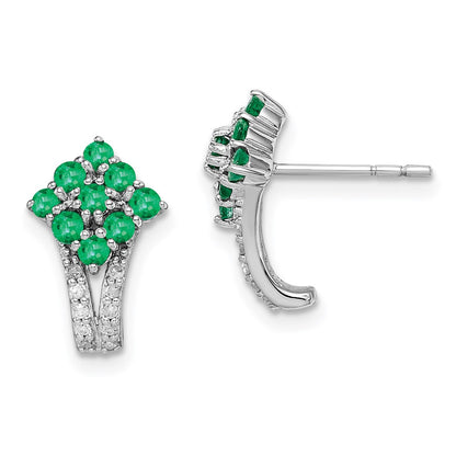 Sterling Silver Rhodium-plated Diamond u0026 Emerald Square Post Earrings
