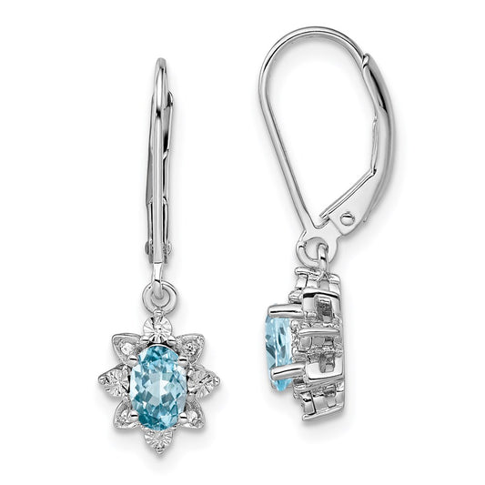 Sterling Silver Rhodium-plated Diamond u0026 Light Blue Topaz Earrings