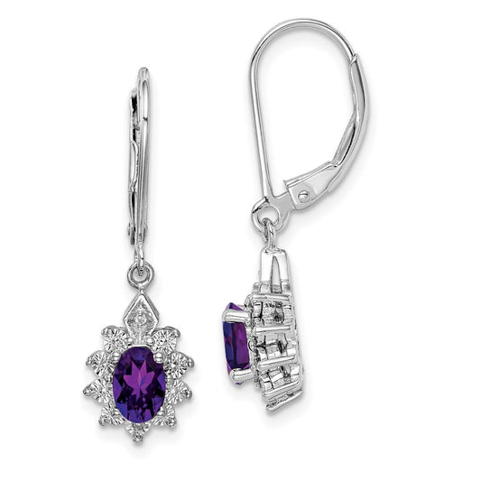 Sterling Silver Rhodium-plated Diamond u0026 Amethyst Earrings