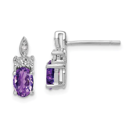 Sterling Silver Rhodium-plated Diamond u0026 Amethyst Earrings