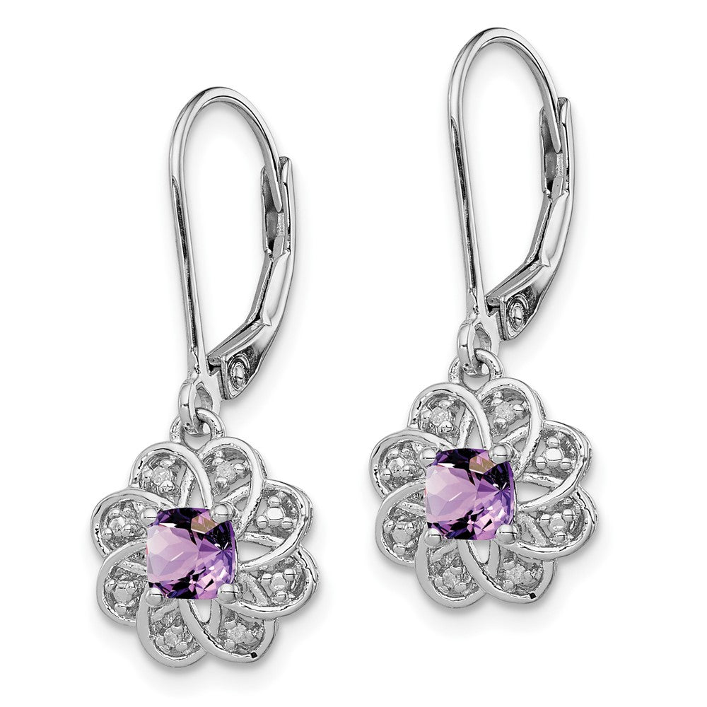Sterling Silver Rhodium-plated Diamond u0026 Amethyst Earrings