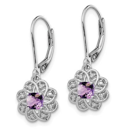 Sterling Silver Rhodium-plated Diamond u0026 Amethyst Earrings