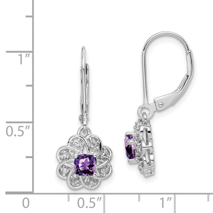 Sterling Silver Rhodium-plated Diamond u0026 Amethyst Earrings
