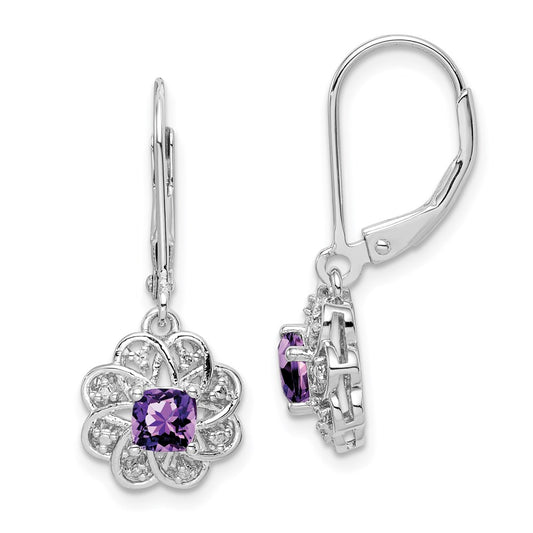 Sterling Silver Rhodium-plated Diamond u0026 Amethyst Earrings