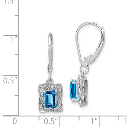 Sterling Silver Rhodium-plated Diamond u0026 Light Blue Topaz Earrings