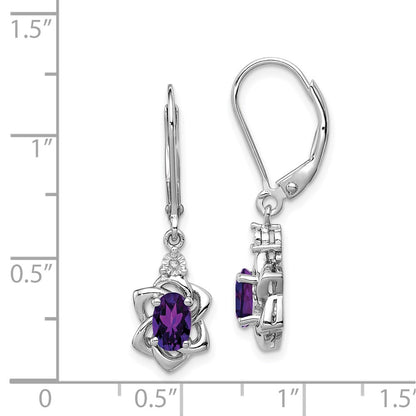 Sterling Silver Rhodium-plated Diamond u0026 Amethyst Earrings