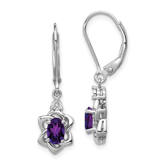 Sterling Silver Rhodium-plated Diamond u0026 Amethyst Earrings