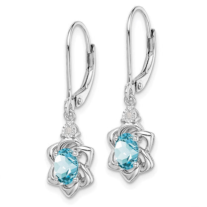 Sterling Silver Rhodium-plated Diamond u0026 Light Blue Topaz Earrings