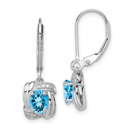Sterling Silver Rhodium-plated Diamond u0026 Light Blue Topaz Earrings