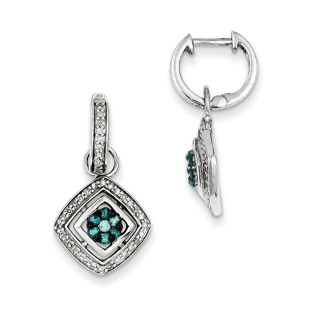 Sterling Silver White u0026 Blue Diamond Huggie Dangle Earrings