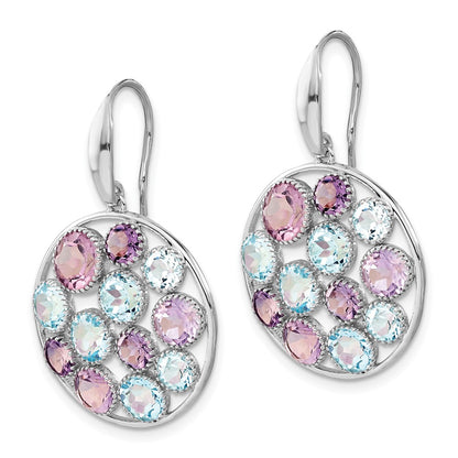 Sterling Silver Rhodium-plated Blue Topaz u0026 Amethyst Circle Dangle Earrings