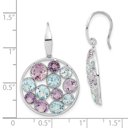 Sterling Silver Rhodium-plated Blue Topaz u0026 Amethyst Circle Dangle Earrings
