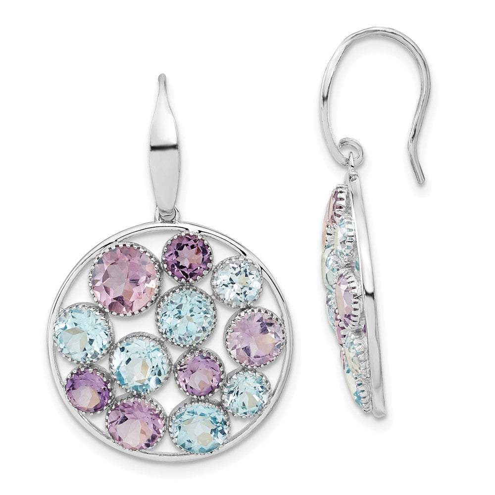 Sterling Silver Rhodium-plated Blue Topaz u0026 Amethyst Circle Dangle Earrings