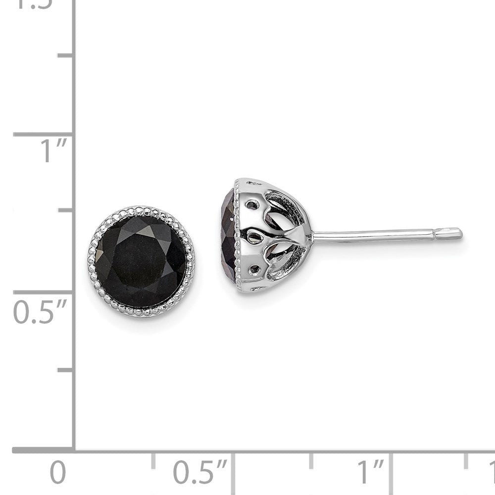 Sterling Silver Rhodium-plated Black Sapphire Post Earrings