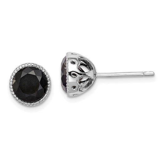 Sterling Silver Rhodium-plated Black Sapphire Post Earrings