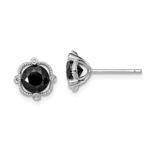 Sterling Silver Rhodium-plated Black Sapphire u0026 Diamond Post Earrings