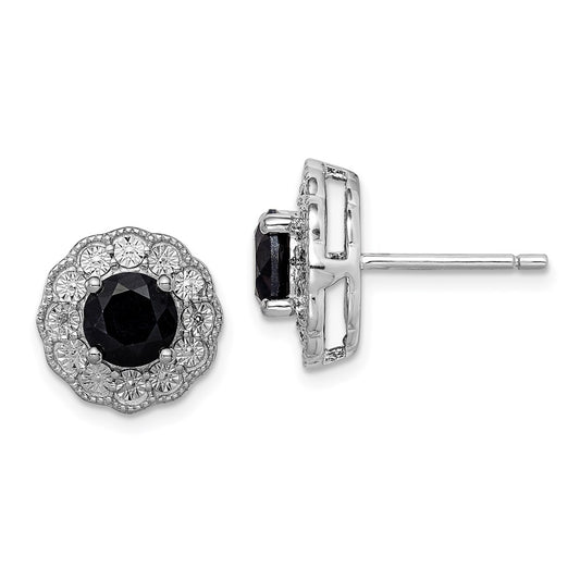 Sterling Silver Rhodium-plated Black Sapphire u0026 Diamond Post Earrings