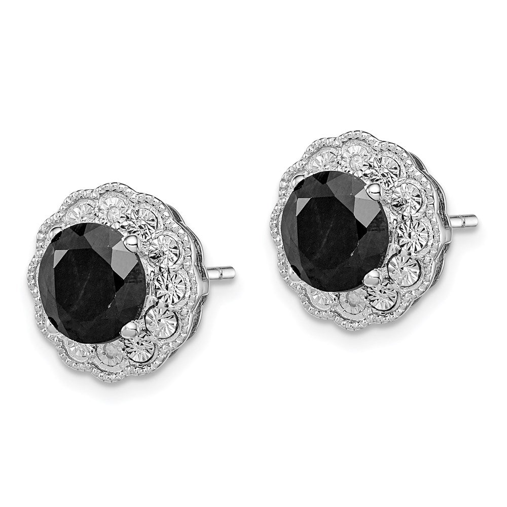 Sterling Silver Rhodium-plated Black Sapphire u0026 Diamond Post Earrings
