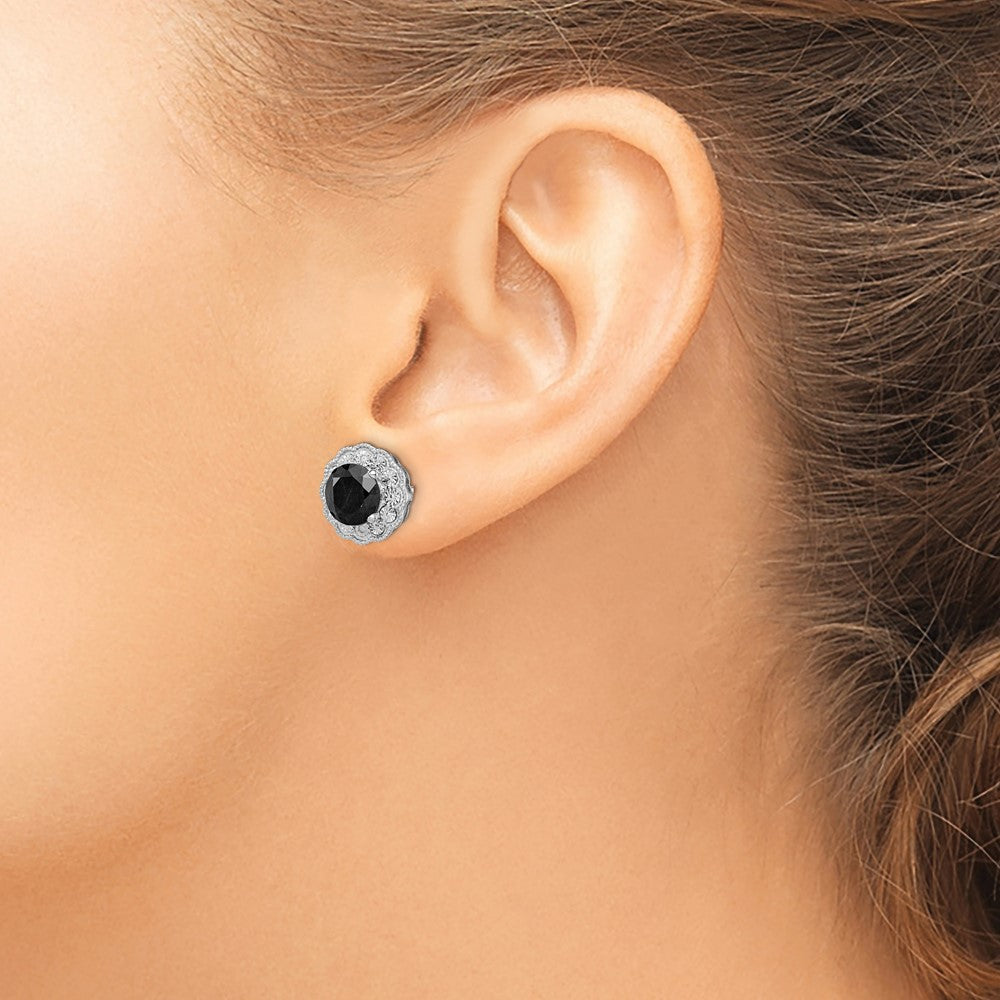Sterling Silver Rhodium-plated Black Sapphire u0026 Diamond Post Earrings