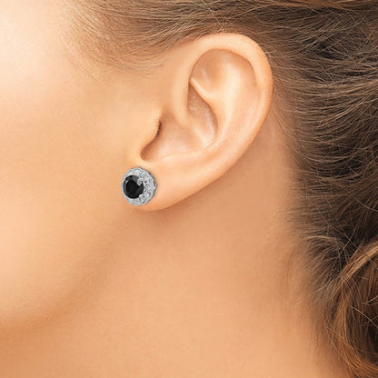 Sterling Silver Rhodium-plated Black Sapphire u0026 Diamond Post Earrings