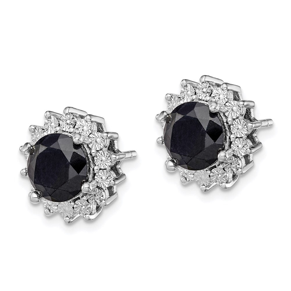 Sterling Silver Rhodium-plated Black Sapphire Post Earrings