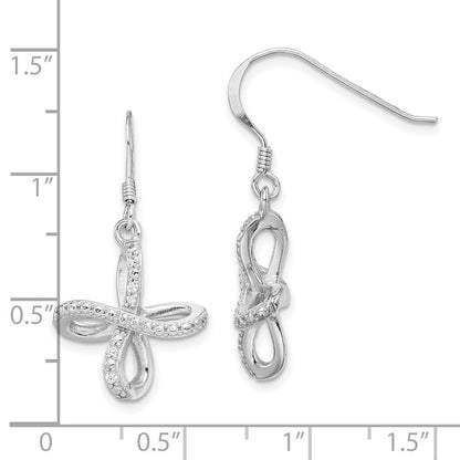 Sterling Silver Rhodium-plated Diamond Cross Shepherd Hook Earrings