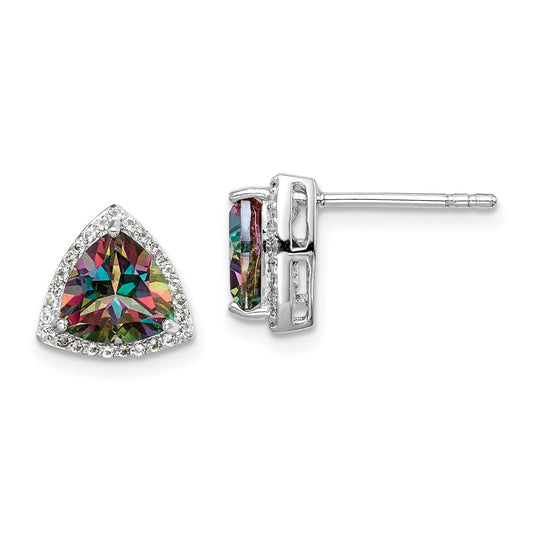 Sterling Silver Rhodium-plated Trillion Mystic Fire/White Topaz Earrings