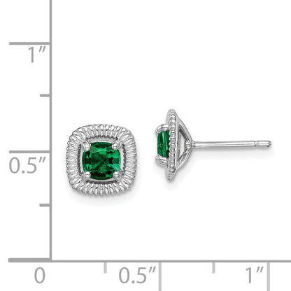 Sterling Silver Rhod-plat Created Emerald Square Post Earrings