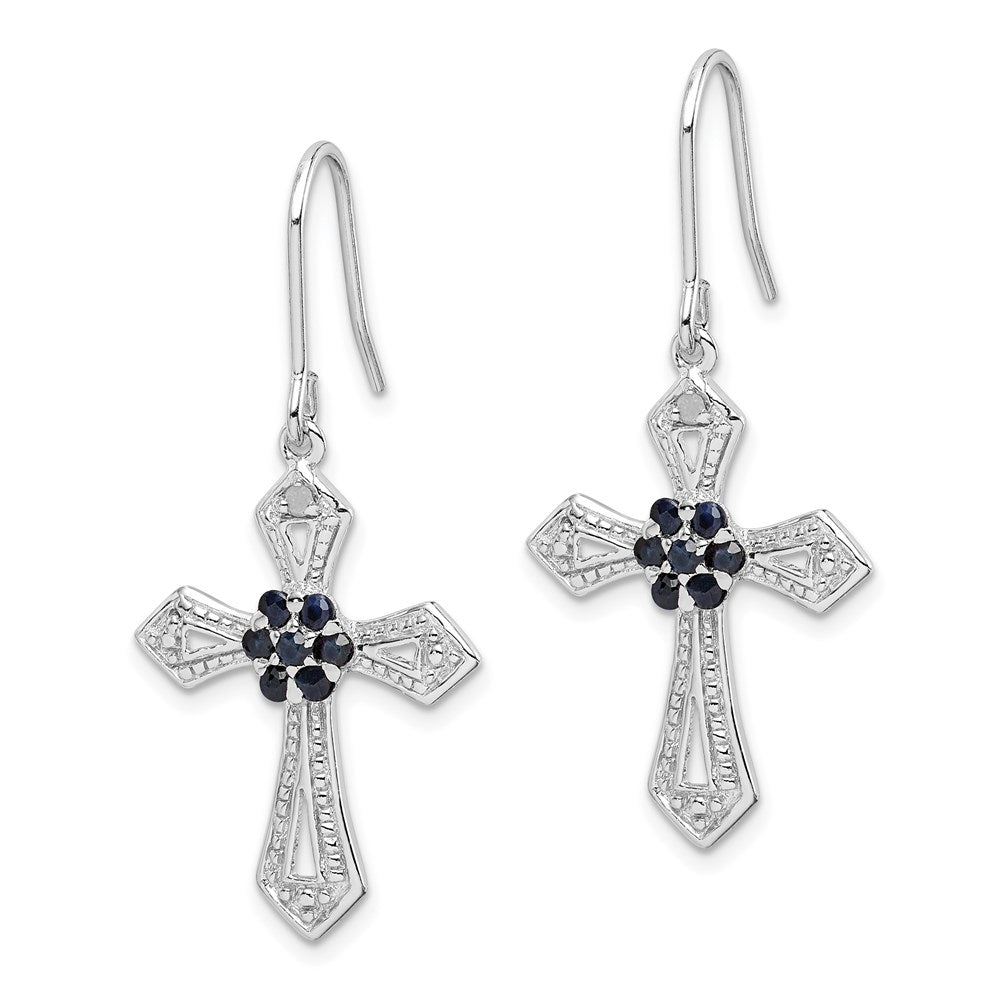 Sterling Silver Rhodium-plated Polished u0026 Beaded Diamond Accent u0026 Black CZ Passion Cross Dangle Earrings