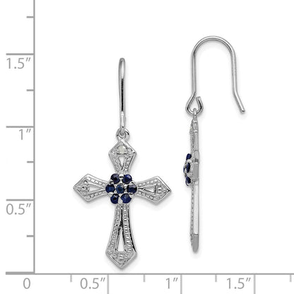 Sterling Silver Rhodium-plated Polished u0026 Beaded Diamond Accent u0026 Black CZ Passion Cross Dangle Earrings