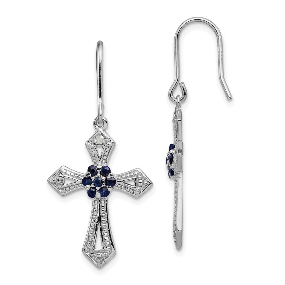 Sterling Silver Rhodium-plated Polished u0026 Beaded Diamond Accent u0026 Black CZ Passion Cross Dangle Earrings