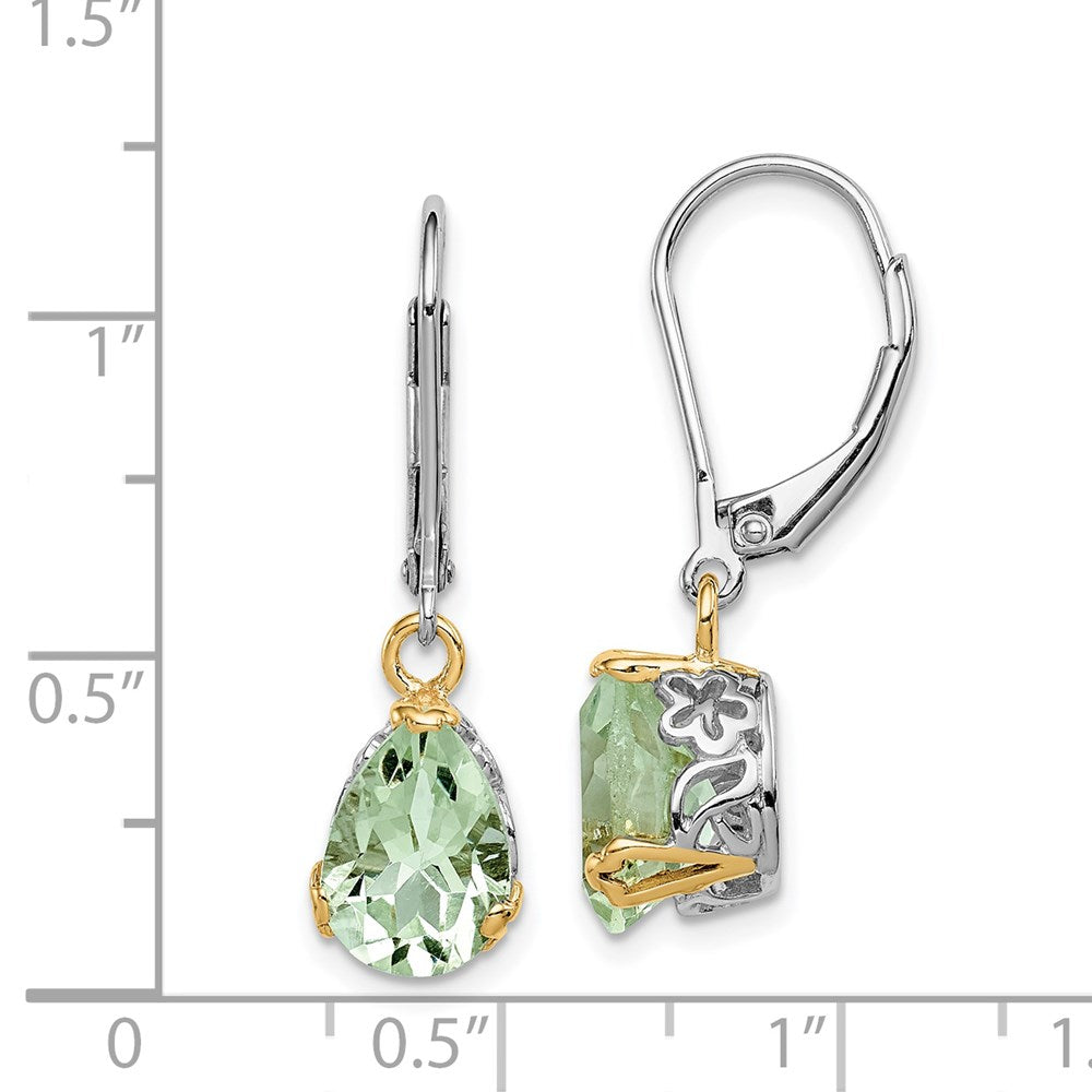 Brilliant Gemstones Sterling Silver with 14K Accent Rhodium-plated Green Quartz Leverback Earrings