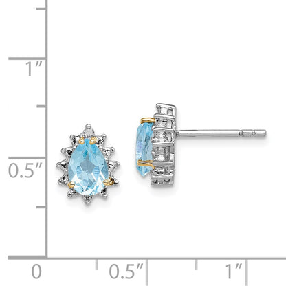 Brilliant Gemstones Sterling Silver with 14K Accent Rhodium-plated Sky Blue Topaz and Diamond Post Earrings