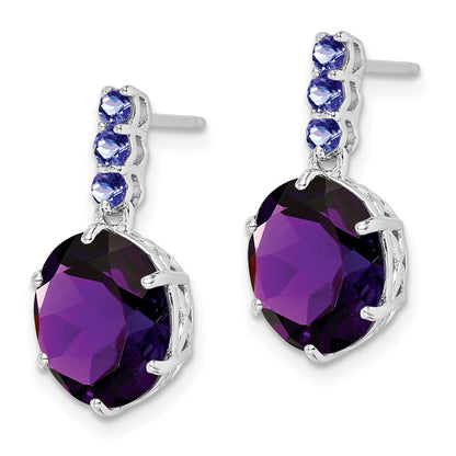 Sterling Silver Rhodium-plated Amethyst and Tanzanite Earrings