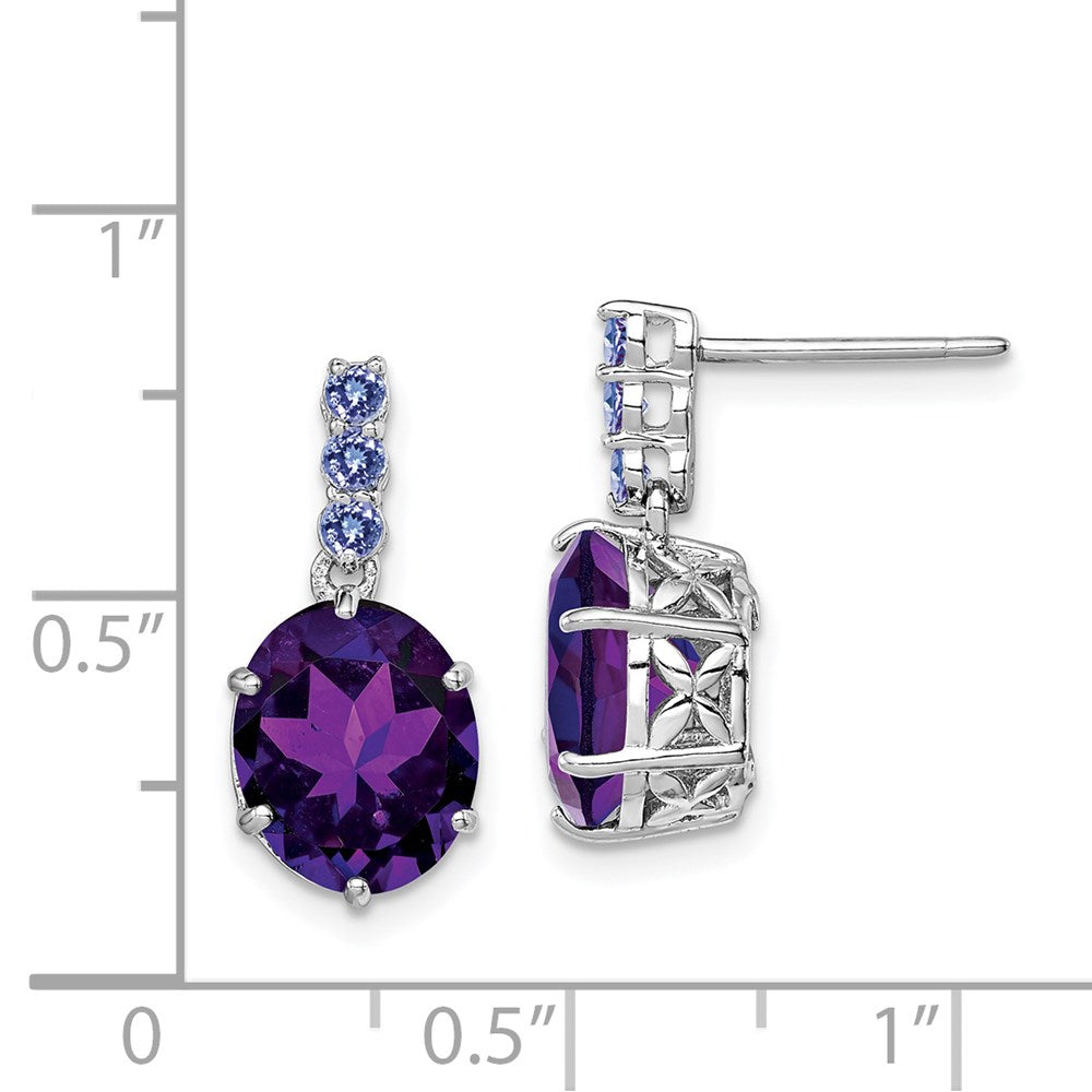 Sterling Silver Rhodium-plated Amethyst and Tanzanite Earrings