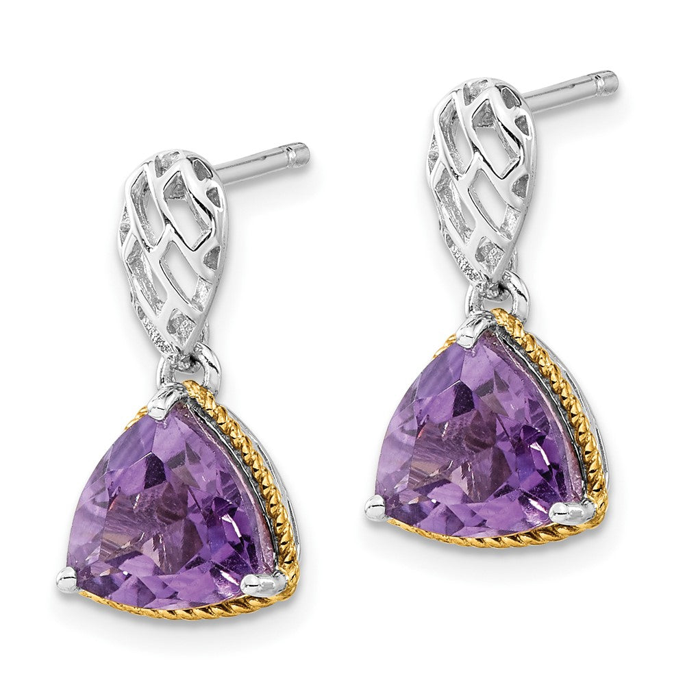 Sterling Silver u0026 Flash Gold-plated Accent Trillion Amethyst Post Dangle Earrings
