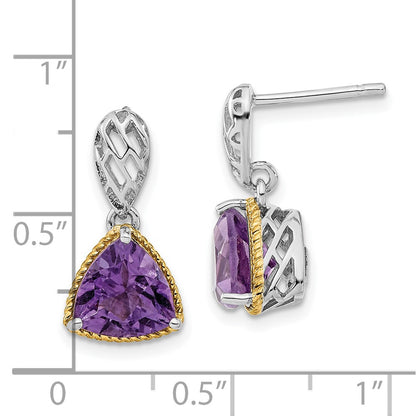Sterling Silver u0026 Flash Gold-plated Accent Trillion Amethyst Post Dangle Earrings