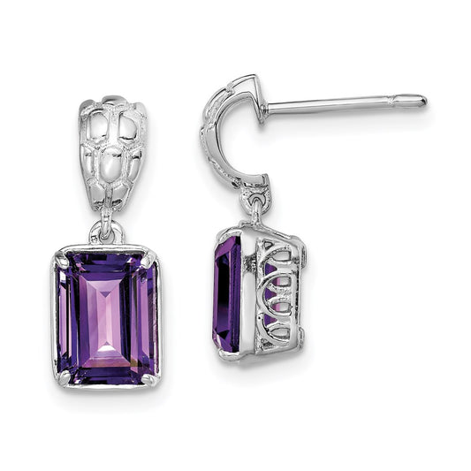 Sterling Silver Rhodium-plated Amethyst Earrings