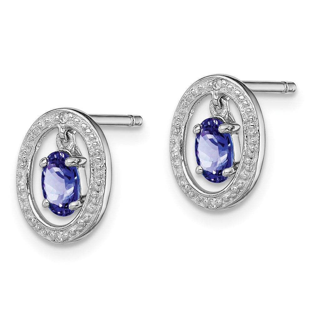 Sterling Silver Rhodium Plated Diamond u0026 Tanzanite Oval Post Earrings