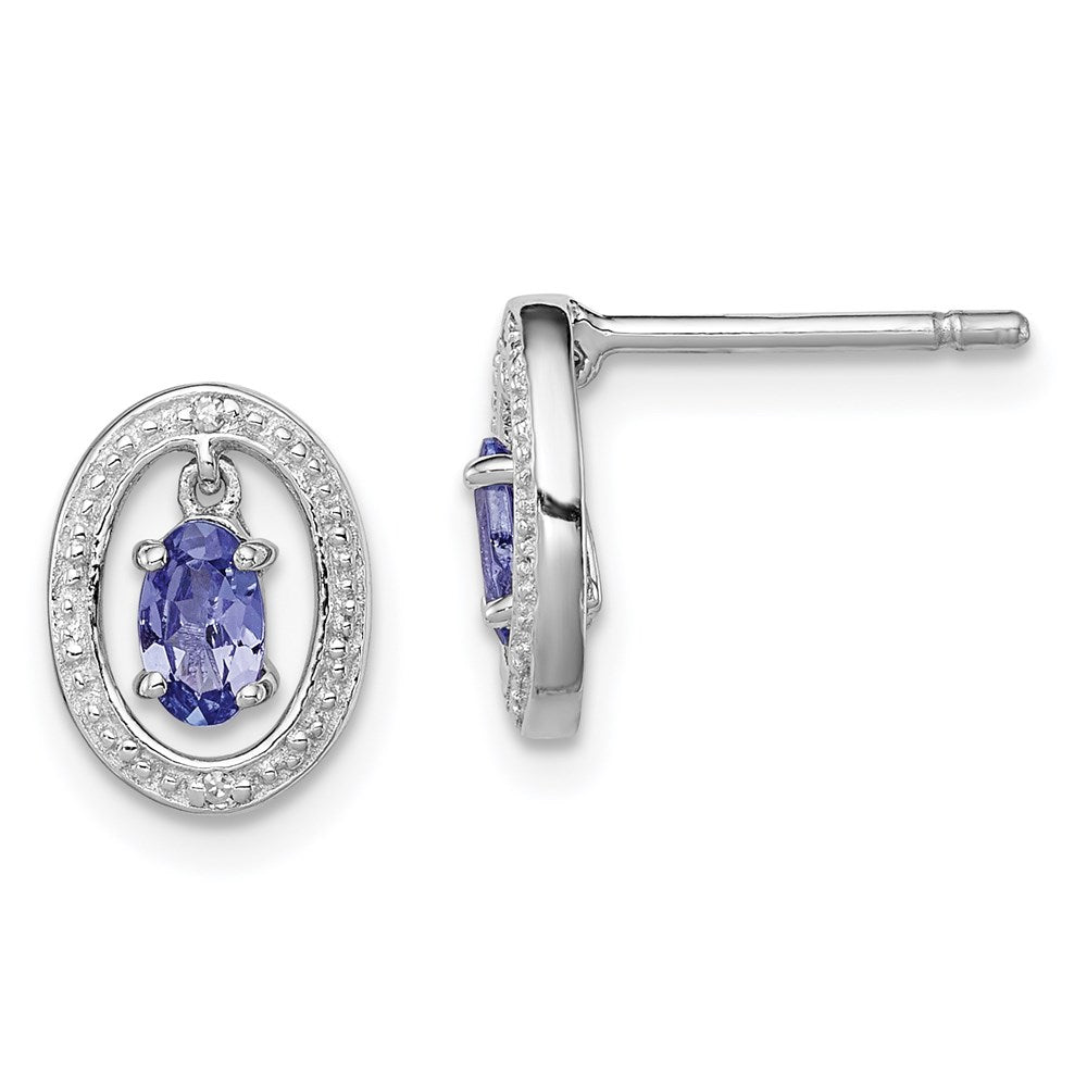Sterling Silver Rhodium Plated Diamond u0026 Tanzanite Oval Post Earrings