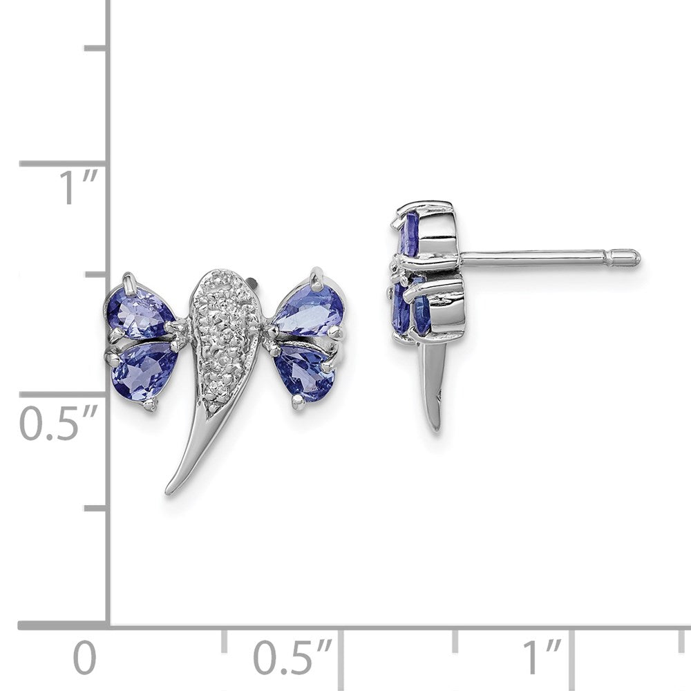 Sterling Silver Rhodium Plated Diamond/Tanzanite Dragonfly Earrings